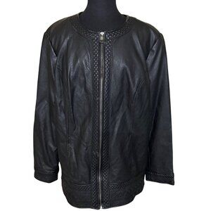 Denim & Company Black Faux Leather Full-Zip Jacket Women's Size 1X (READ)